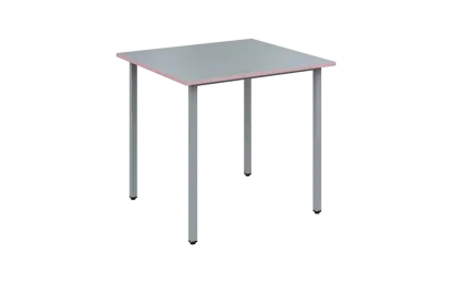 JSB 80N Jídelní stůl 800 x 800 mm, deska šedá s hranou pastelově růžová / podnož stříbrná